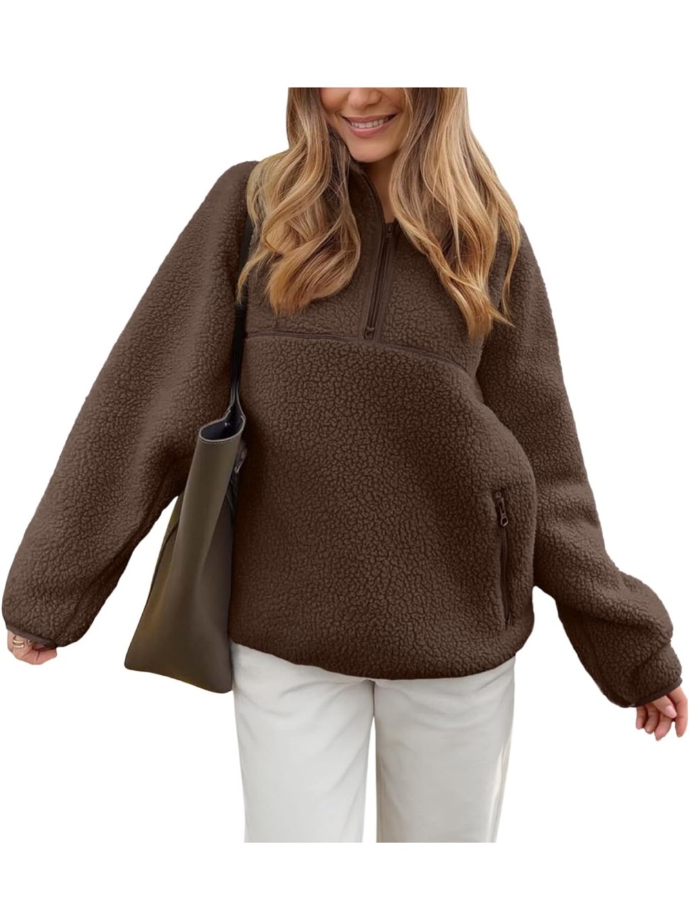 Women’s LASLULU Espresso Sherpa Quarter-Zip Fleece Pullover